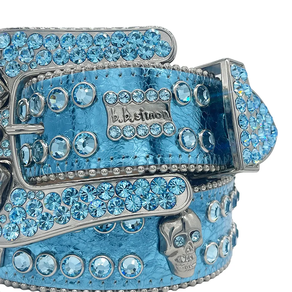 b.b. Simon Aqua Blue Skull Double Row Crystal Belt - Image 2