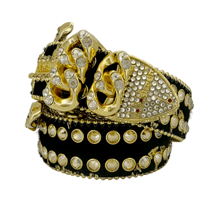 b.b. Simon Asal Pony Hair Gold Clear Crystal Belt - Image 2