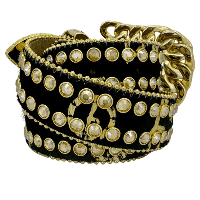 b.b. Simon Asal Pony Hair Gold Clear Crystal Belt - Image 4