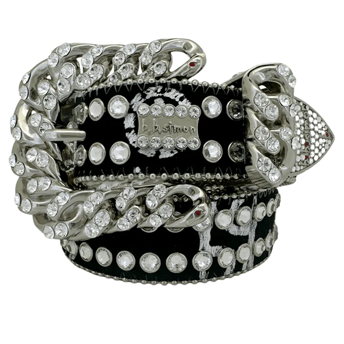 b.b. Simon Asal Pony Hair Silver Clear Crystal Belt