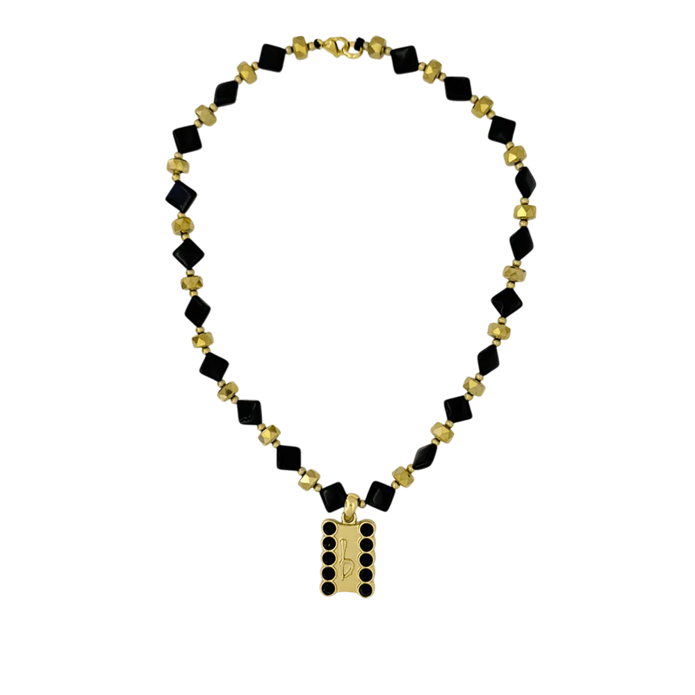 b.b. Simon ‘b’ Logo Beaded Necklace-Jet- Gold - Image 4
