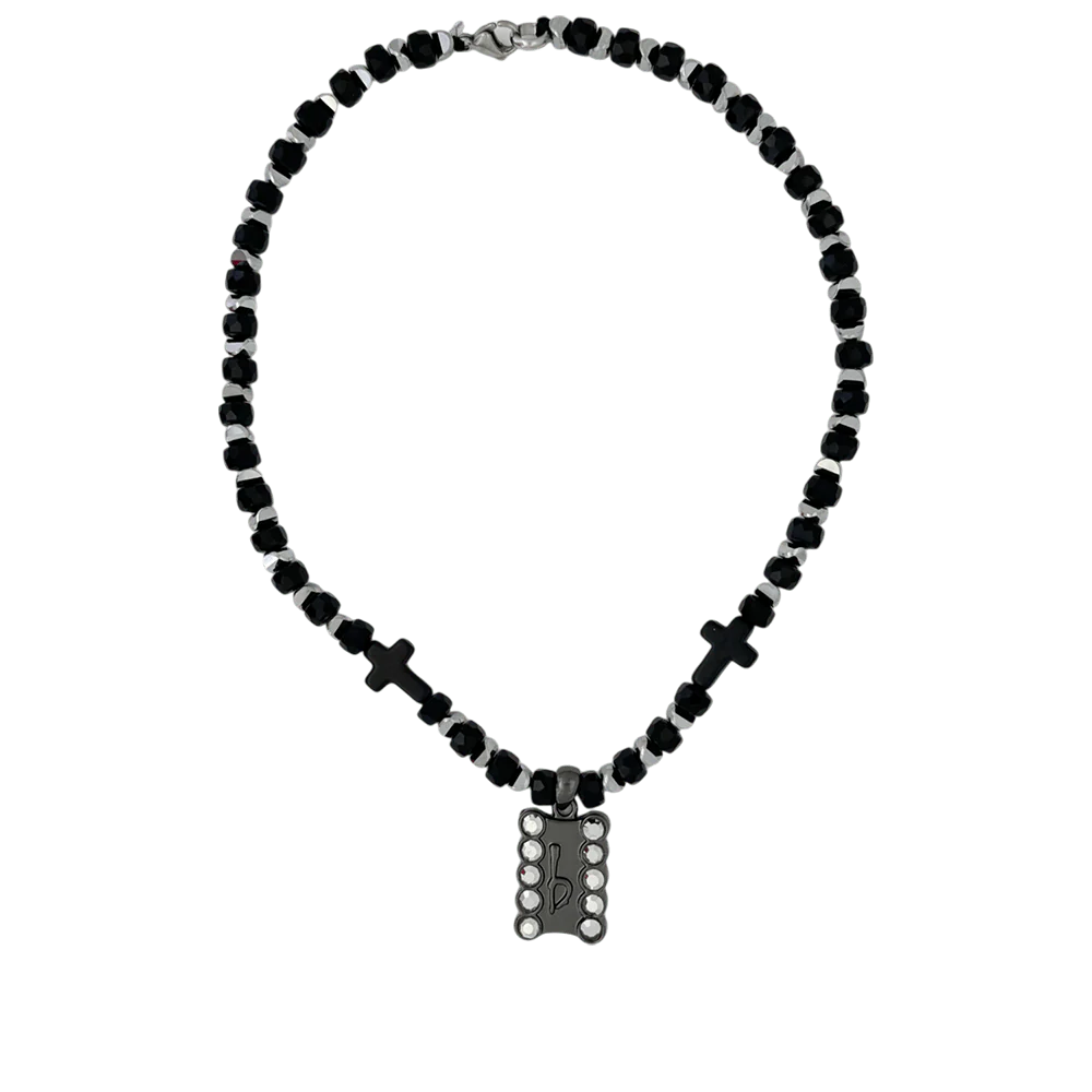 b.b. Simon ‘b’ Logo Black Beaded Necklace-Chrome-Silver - Image 3