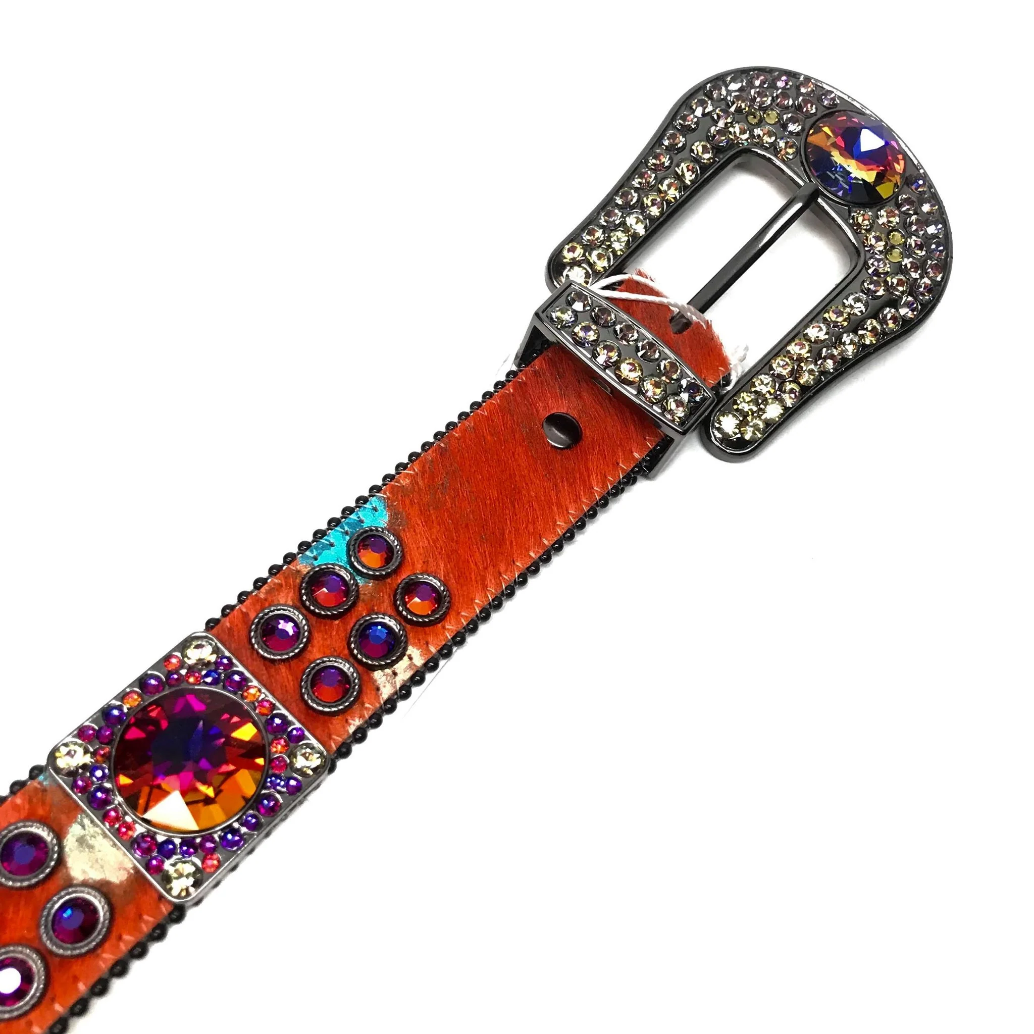 b.b. Simon Big Block Orange Iridescent Pony Hair Crystal Belt - Image 3