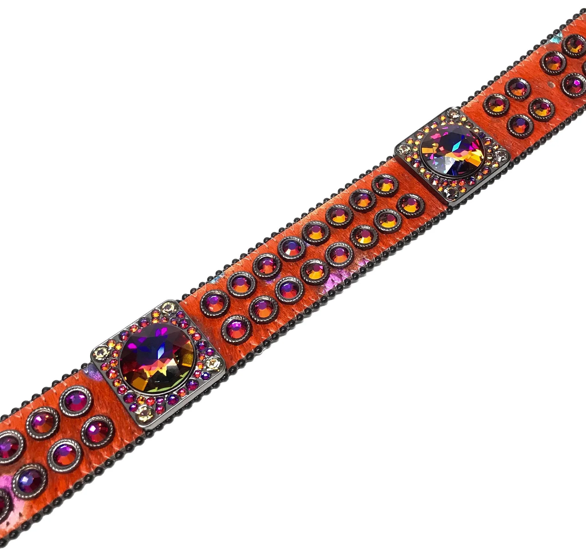 b.b. Simon Big Block Orange Iridescent Pony Hair Crystal Belt - Image 4