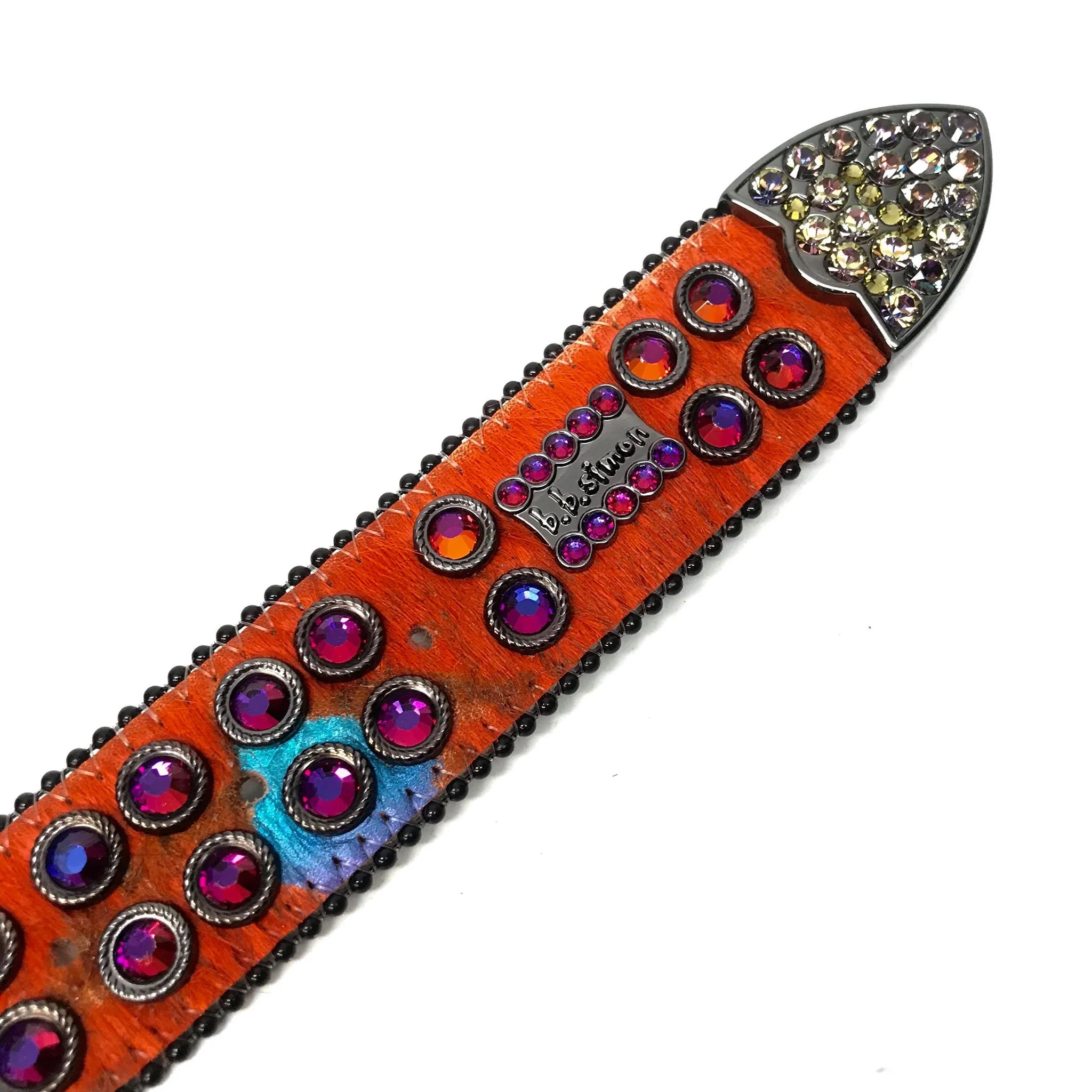 b.b. Simon Big Block Orange Iridescent Pony Hair Crystal Belt - Image 5