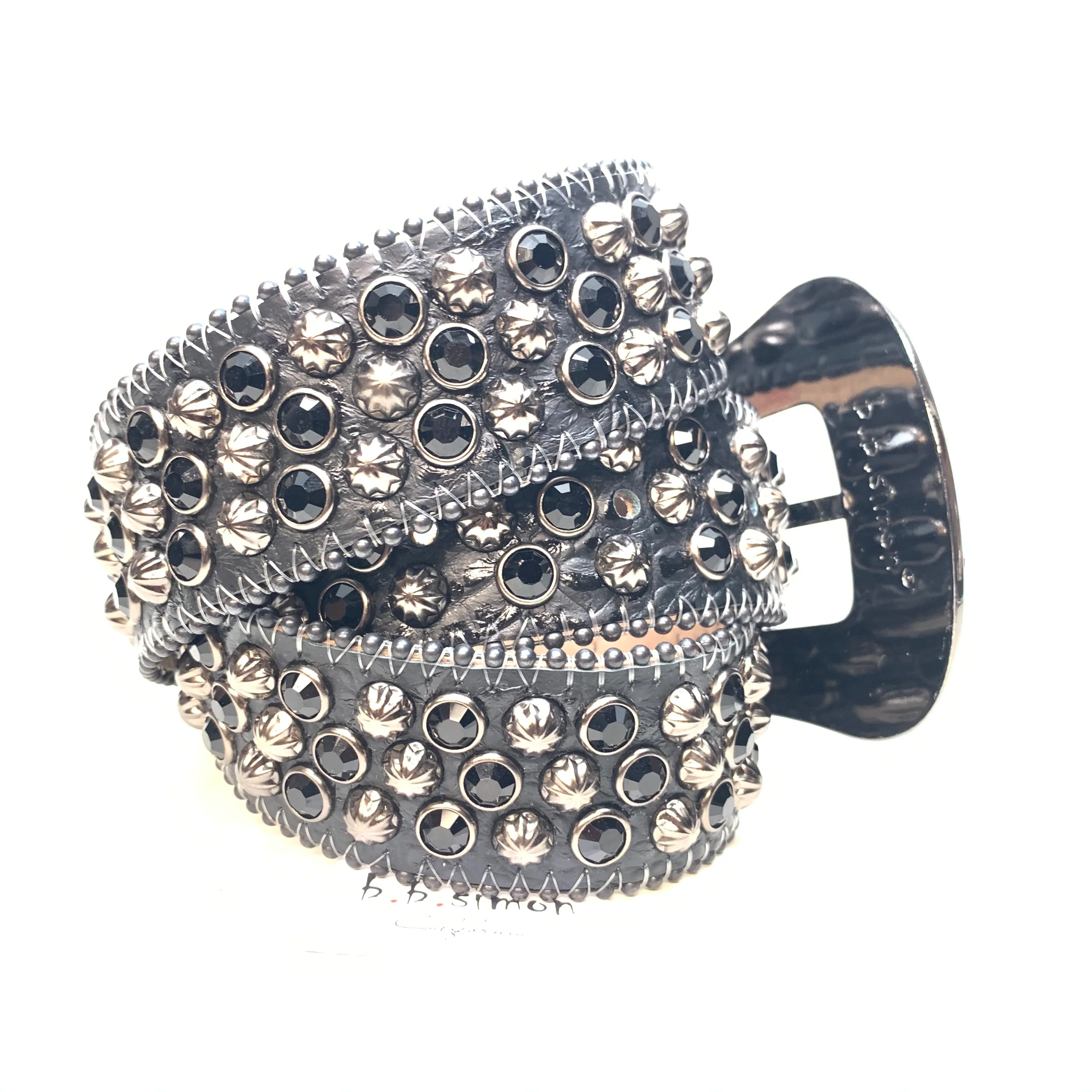 b.b. Simon Black 3-Row Studded Crystal Belt - Image 3