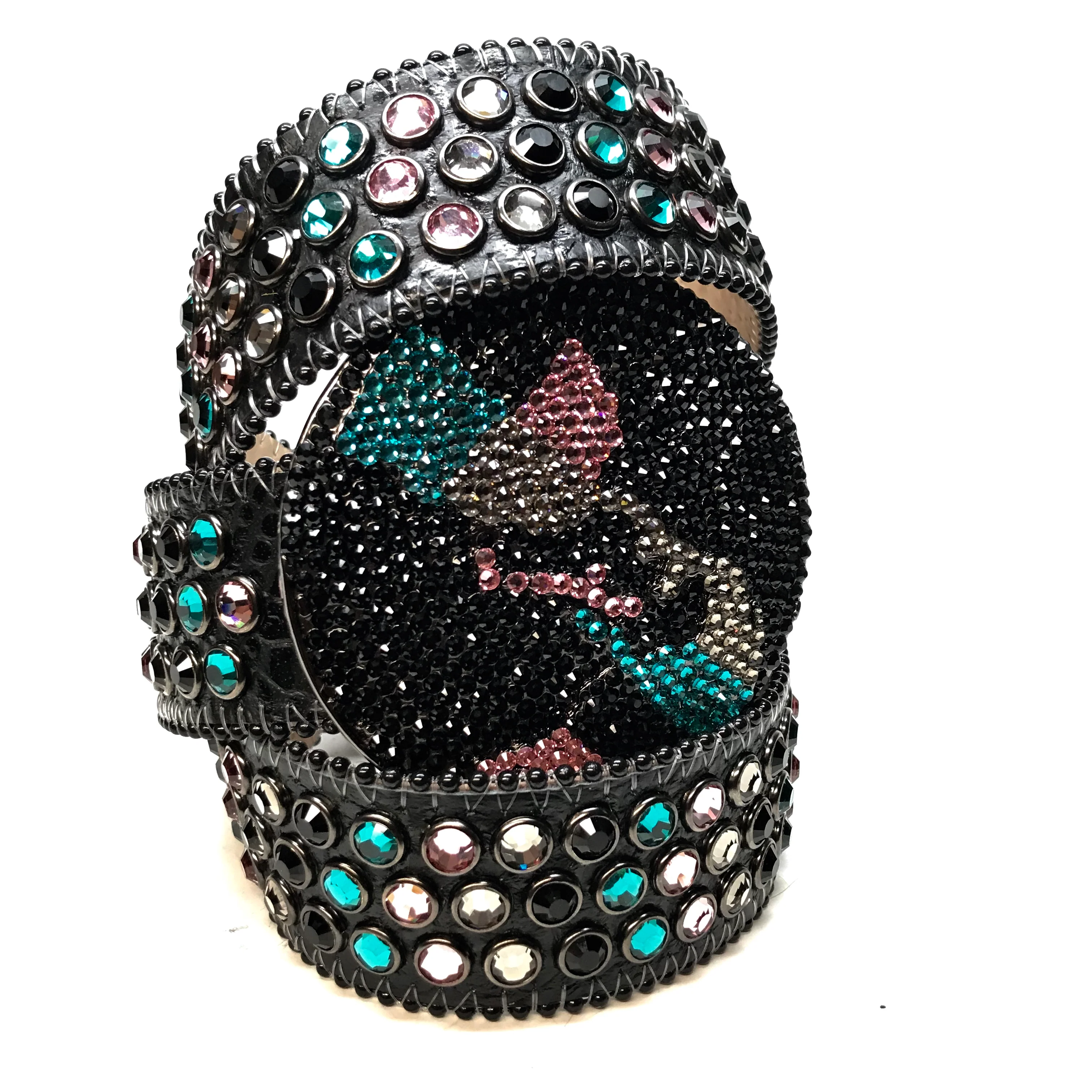 b.b. Simon Black Globe Triple Row Multi-color Fully Loaded Crystal Belt