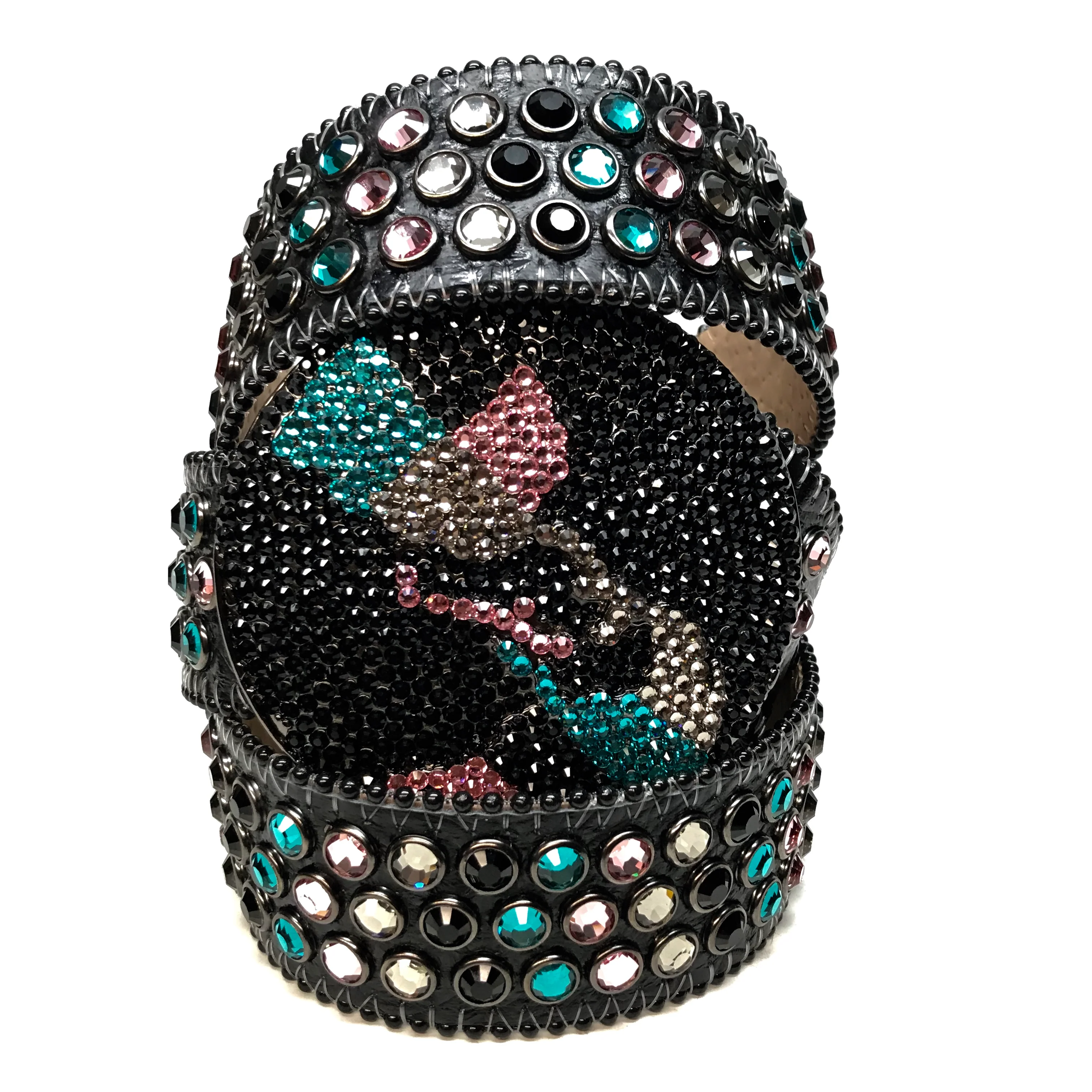 b.b. Simon Black Globe Triple Row Multi-color Fully Loaded Crystal Belt - Image 2