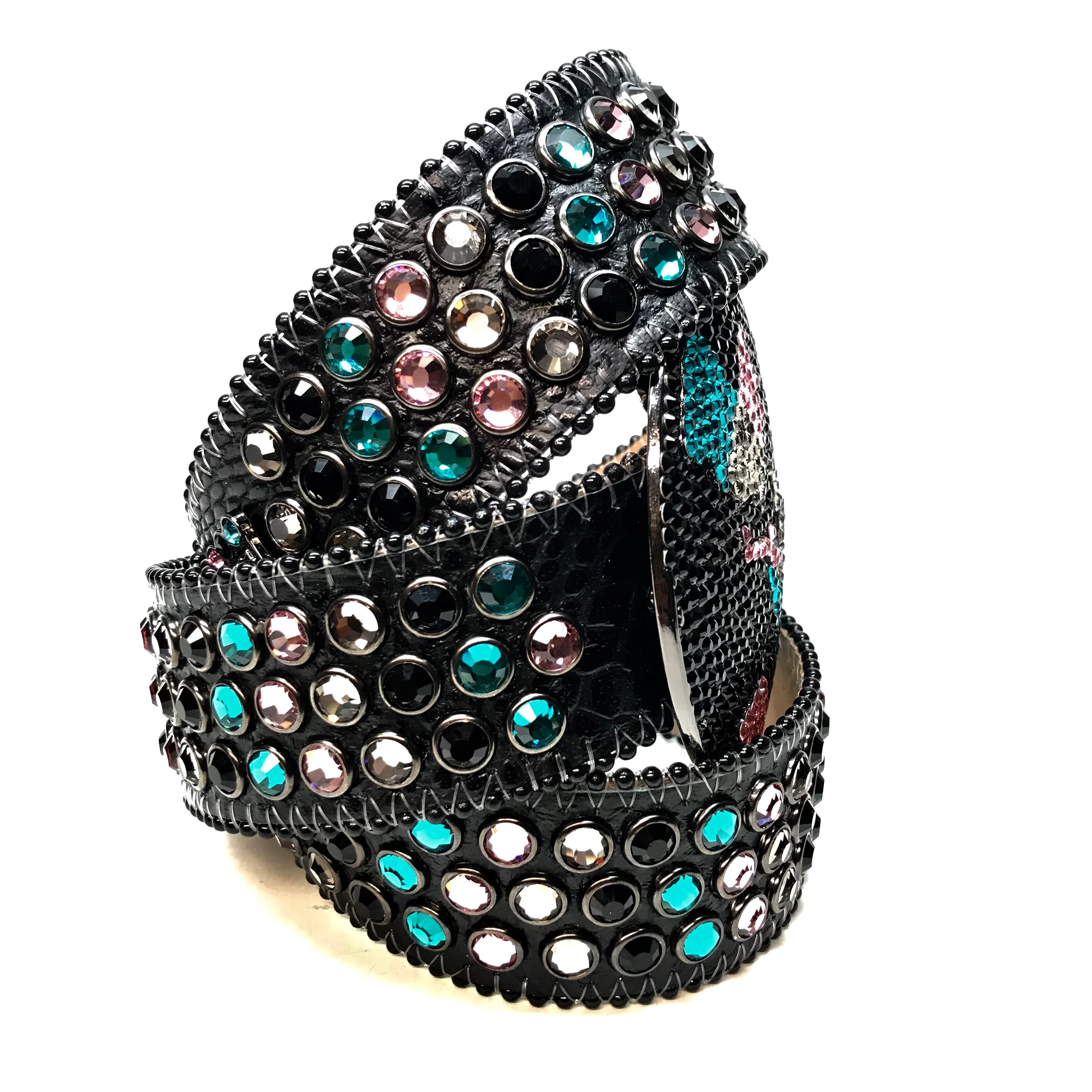 b.b. Simon Black Globe Triple Row Multi-color Fully Loaded Crystal Belt - Image 3