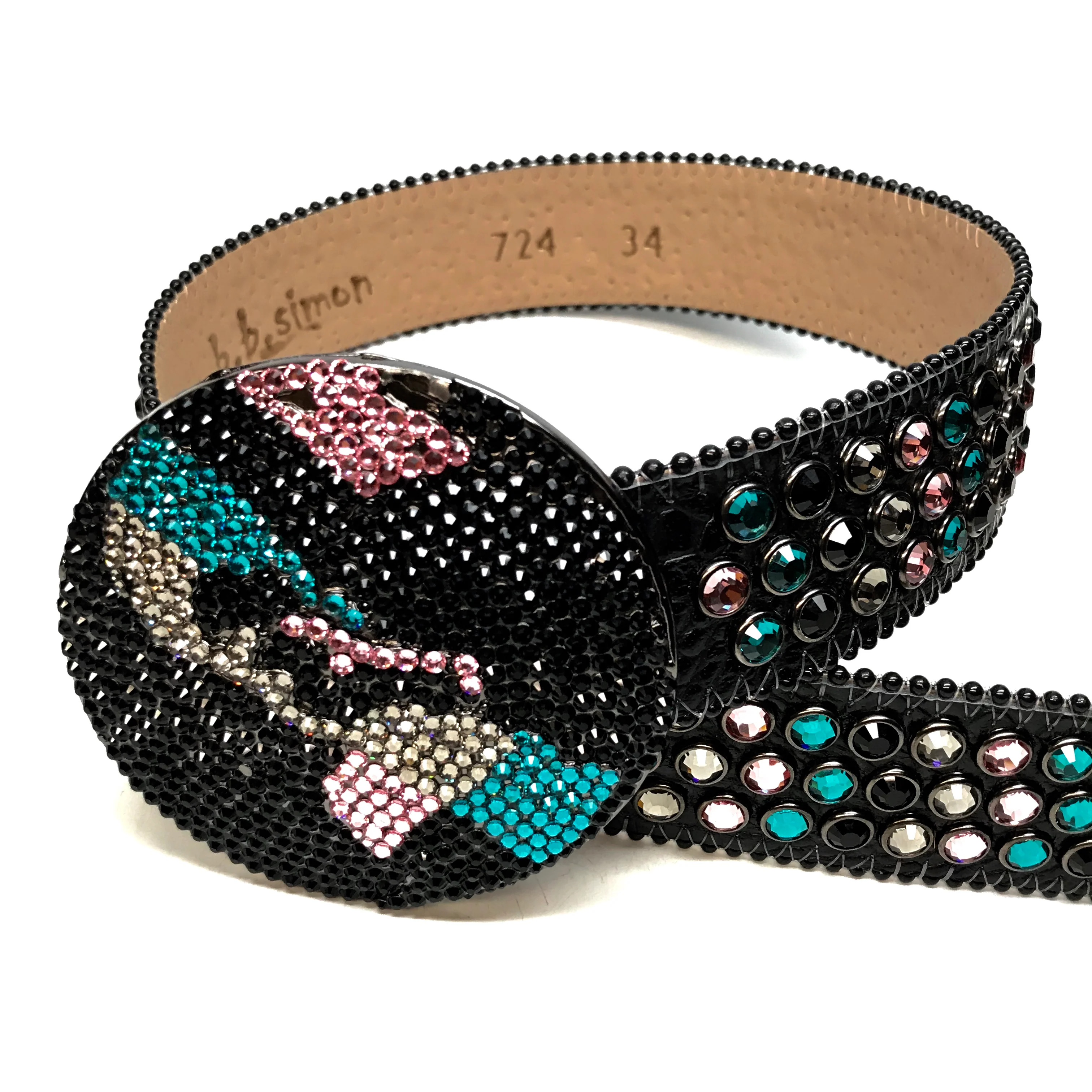 b.b. Simon Black Globe Triple Row Multi-color Fully Loaded Crystal Belt - Image 7