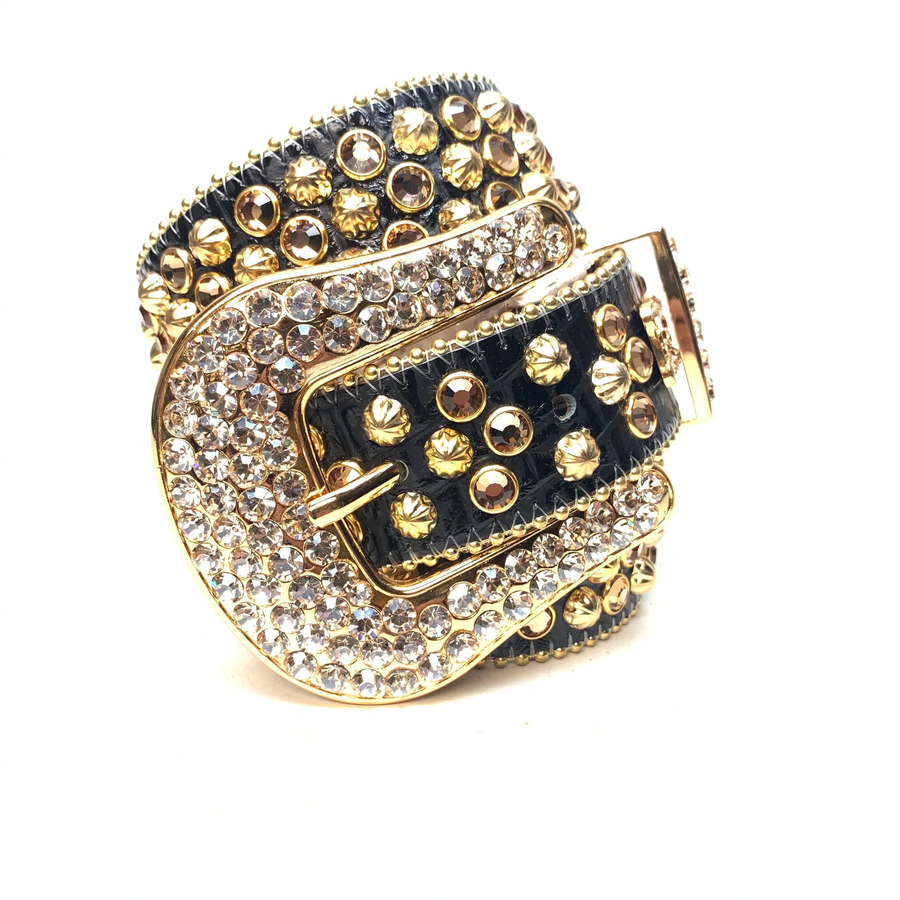 b.b. Simon Black & Gold 3-Row Studded Crystal Belt - Image 2