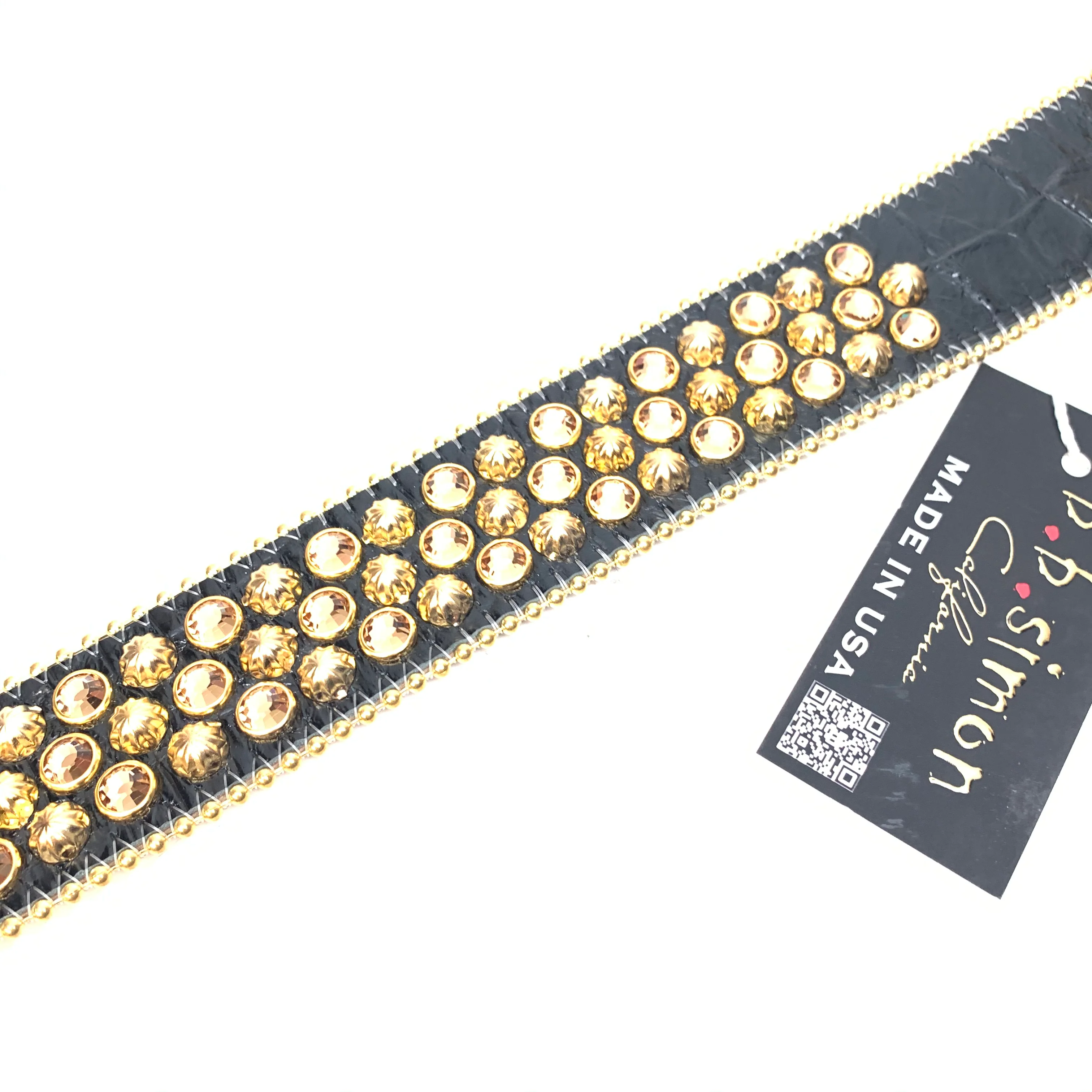 b.b. Simon Black & Gold 3-Row Studded Crystal Belt - Image 6