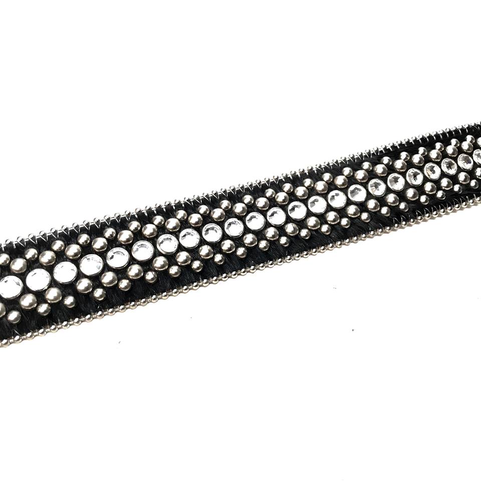 b.b. Simon Black Skull Studded Pony Hair Crystal Belt - Image 3