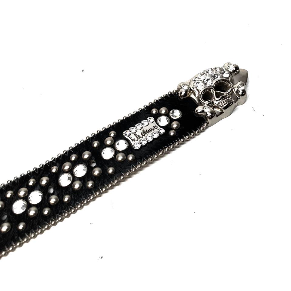 b.b. Simon Black Skull Studded Pony Hair Crystal Belt - Image 4