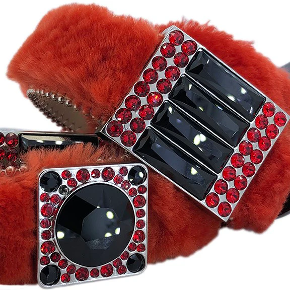 b.b. Simon Blood Red Fur Black Crystal Belt - Image 2