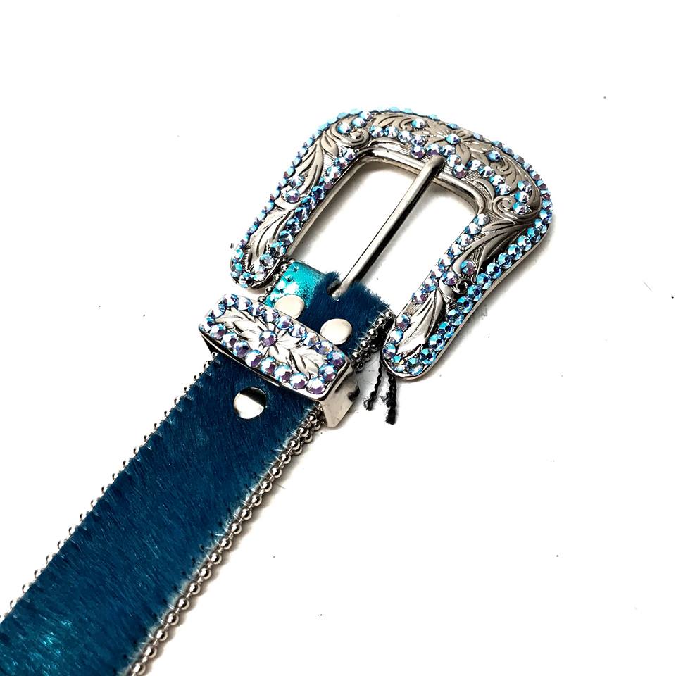 b.b. Simon Blue Heart Pony Hair Crystal Belt - Image 3