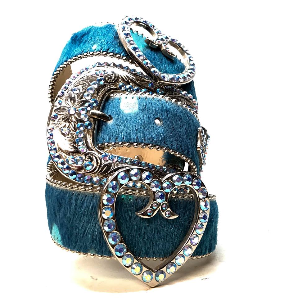 b.b. Simon Blue Heart Pony Hair Crystal Belt - Image 4