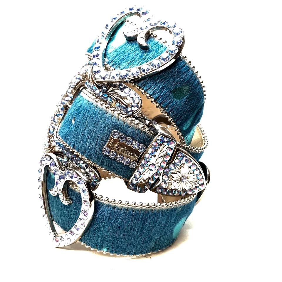 b.b. Simon Blue Heart Pony Hair Crystal Belt - Image 5