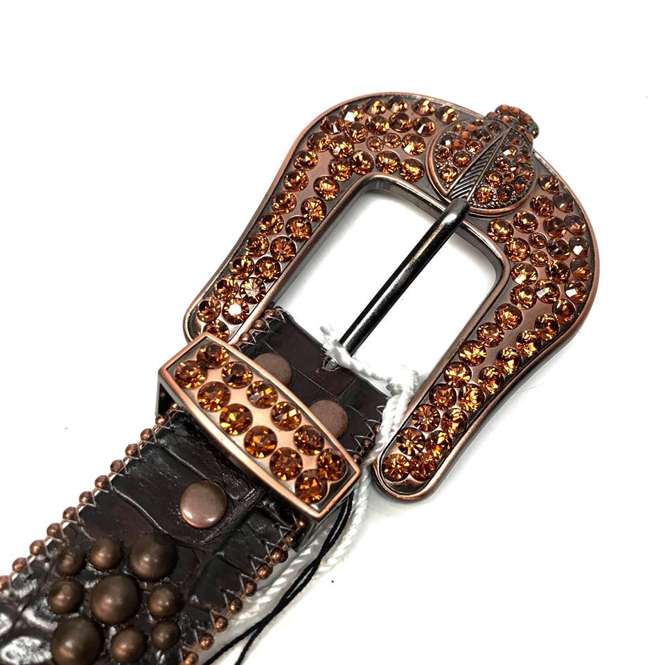 b.b. Simon Dark Brown Quad Studded Crystal Belt - Image 3