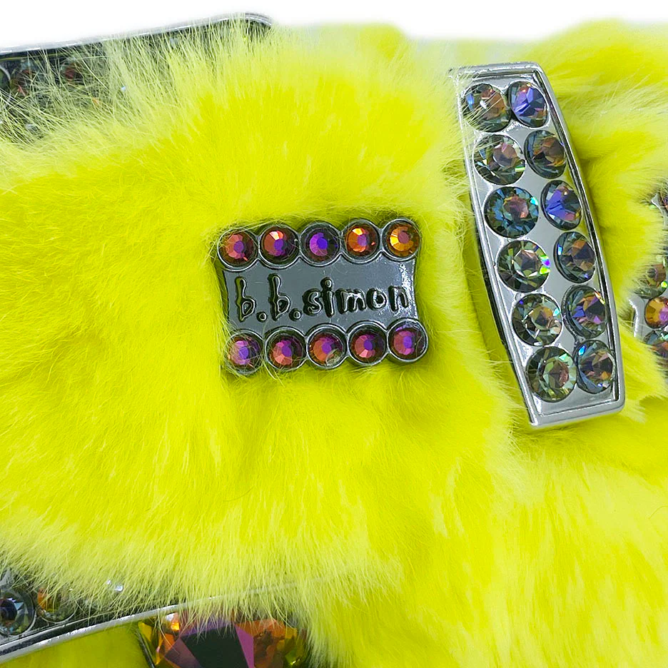 b.b. Simon Canary Yellow Fur Crystal Belt - Image 3