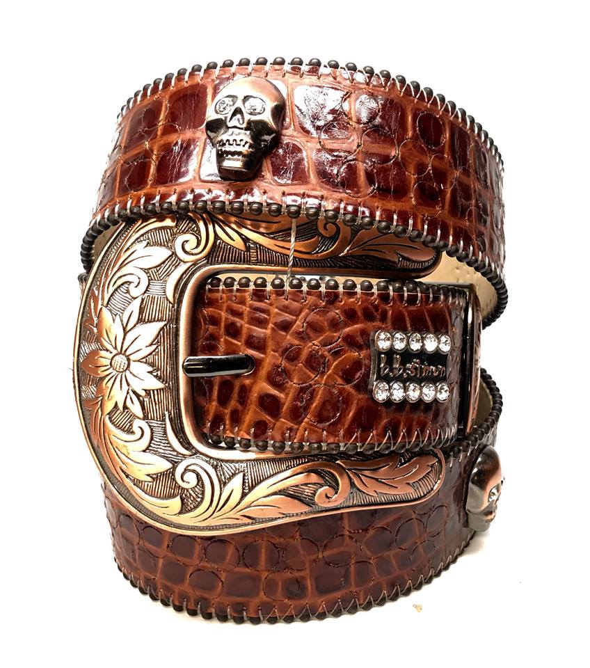 b.b. Simon 'Skull Chocolate Croco' Crystal Belt