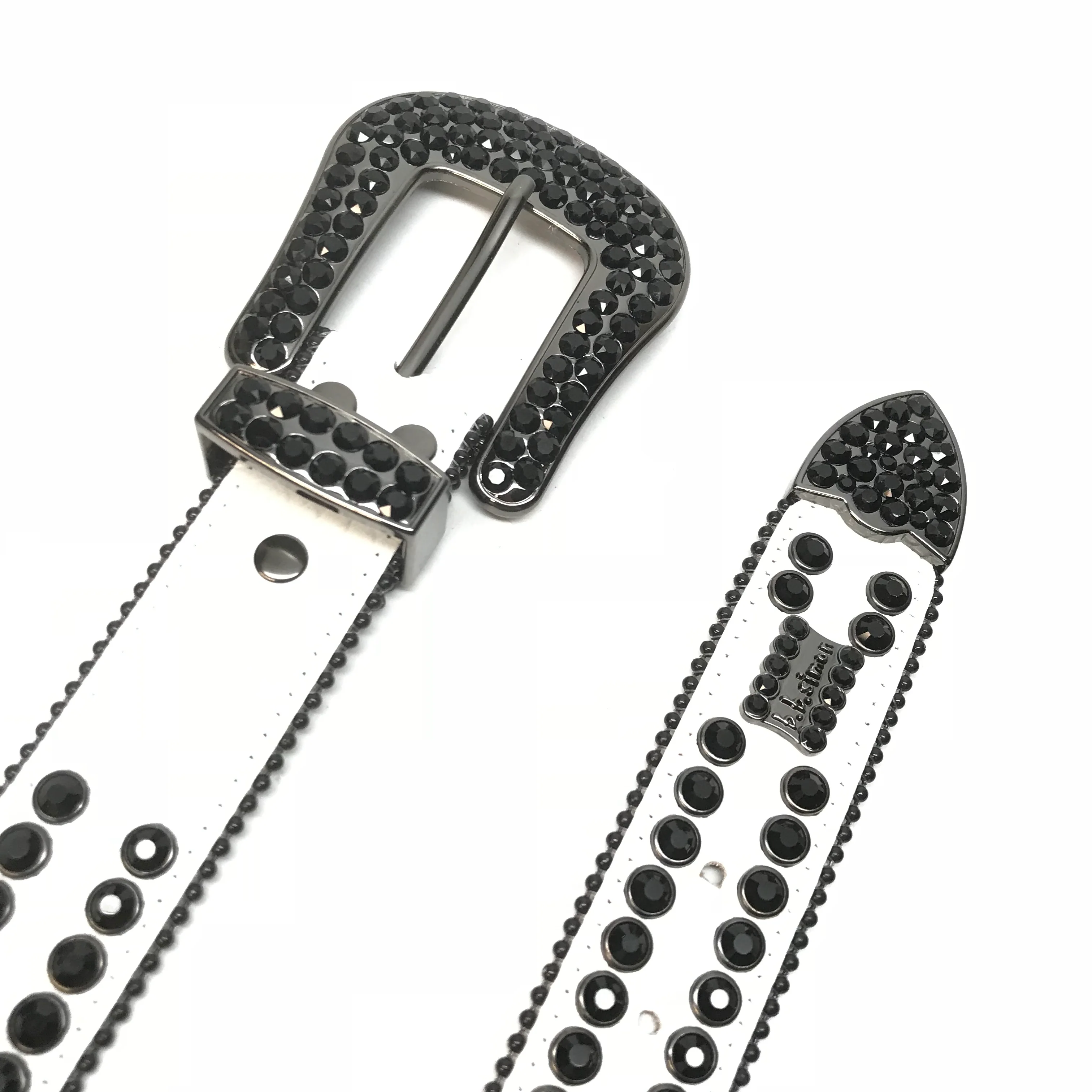 b.b. Simon White Black Double Row Black Crystal Belt - Image 3