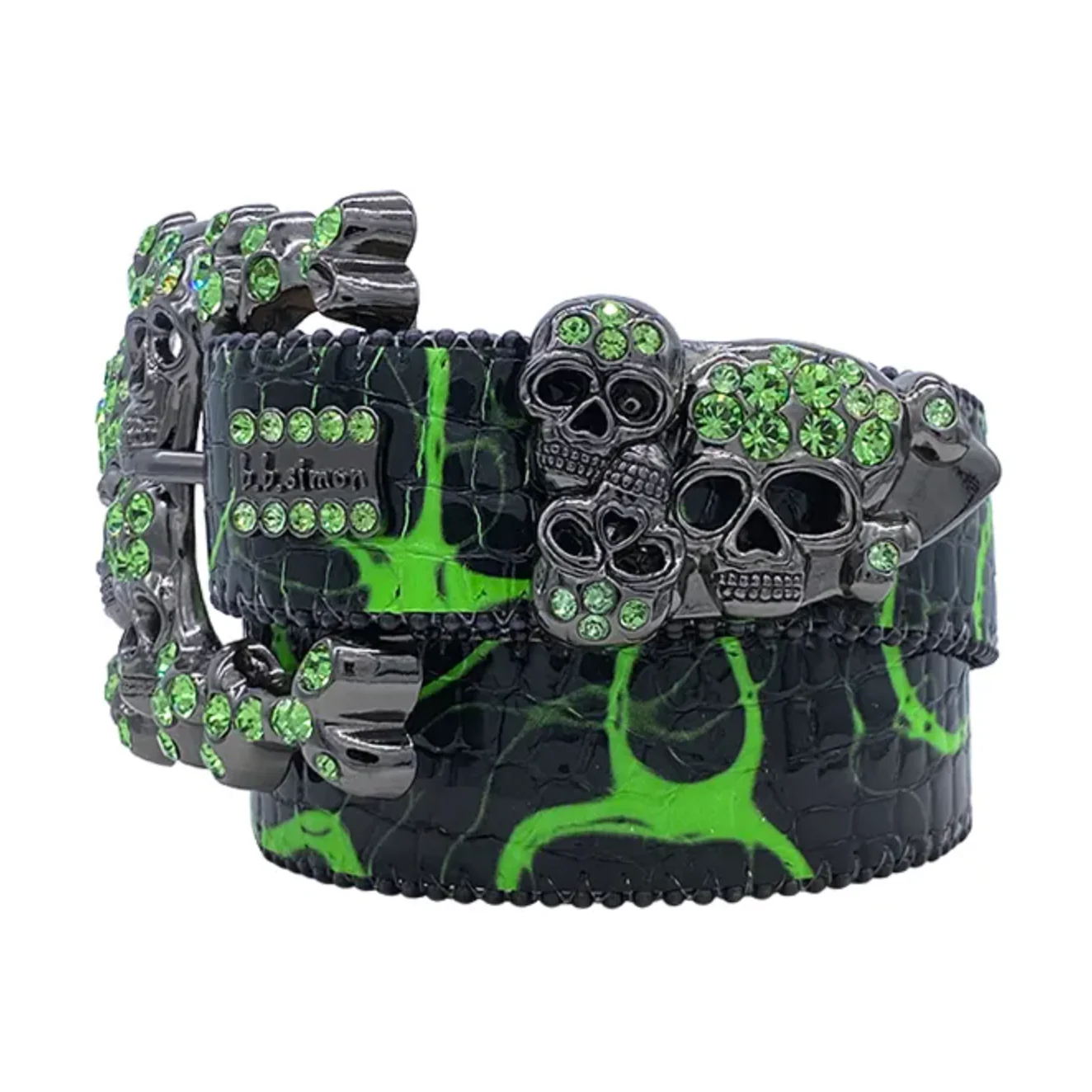 b.b. Simon Electric Slime Green Skull Pile Crystal Belt - Image 2
