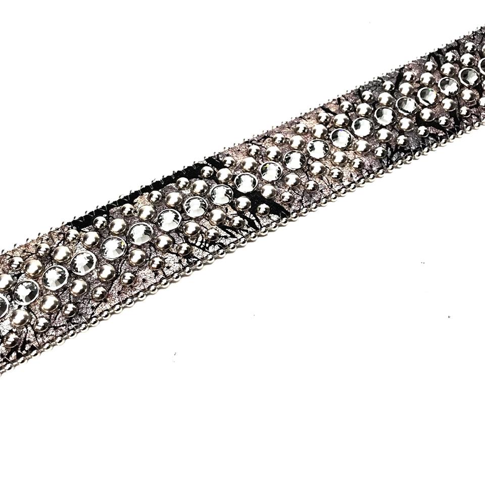 b.b. Simon Gray Crackle Leather Fully Loaded  Crystal Belt - Image 2