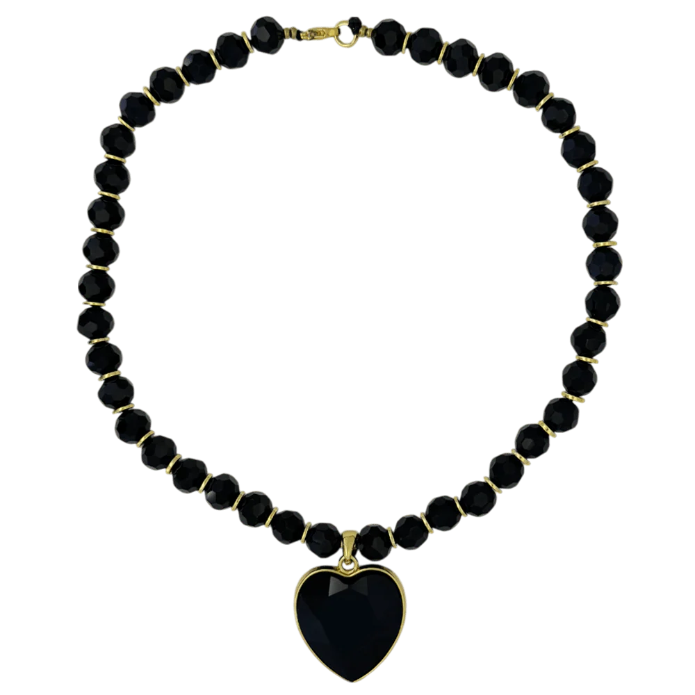 b.b. Simon Heart Crystal Necklace –Black/Jet-Gold - Image 3