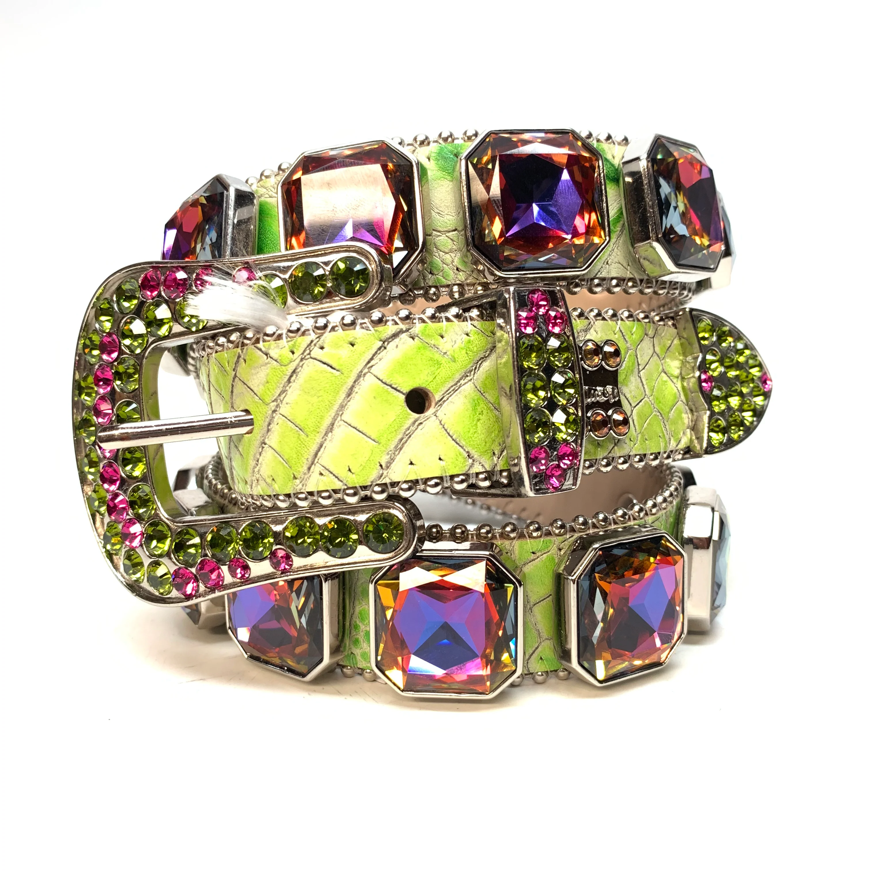 b.b. Simon Lime Monster Two Tone Big Block Swarovski Crystal Belt