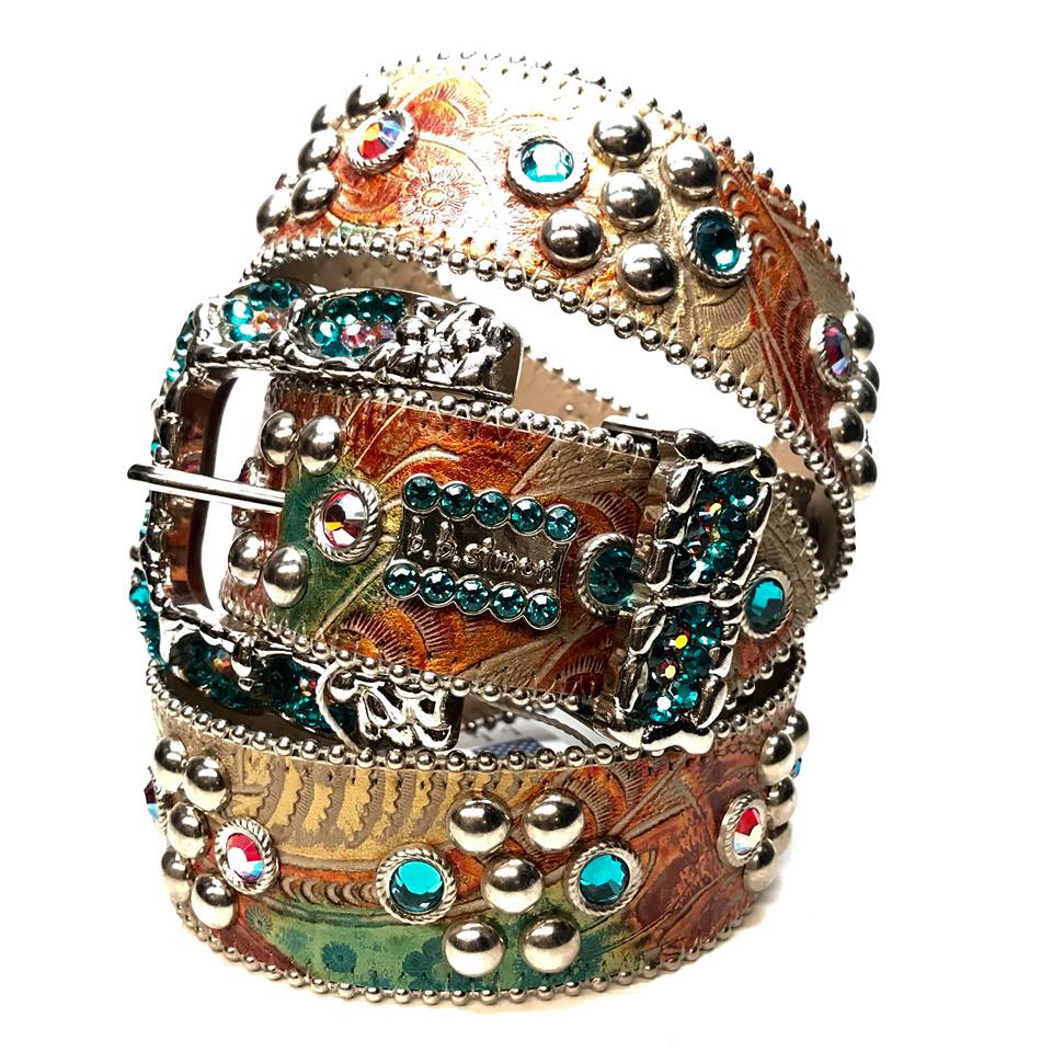 b.b. Simon Multicolor Quad Studded Crystal Belt