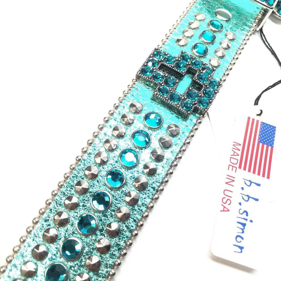 b.b. Simon Metallic Teal Cross Crystal Belt - Image 2