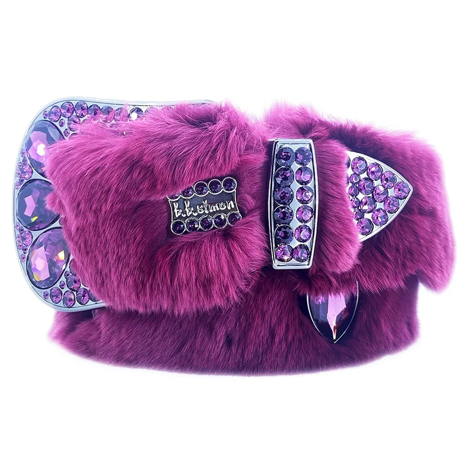 b.b. Simon Grape Purple Fur Crystal Belt