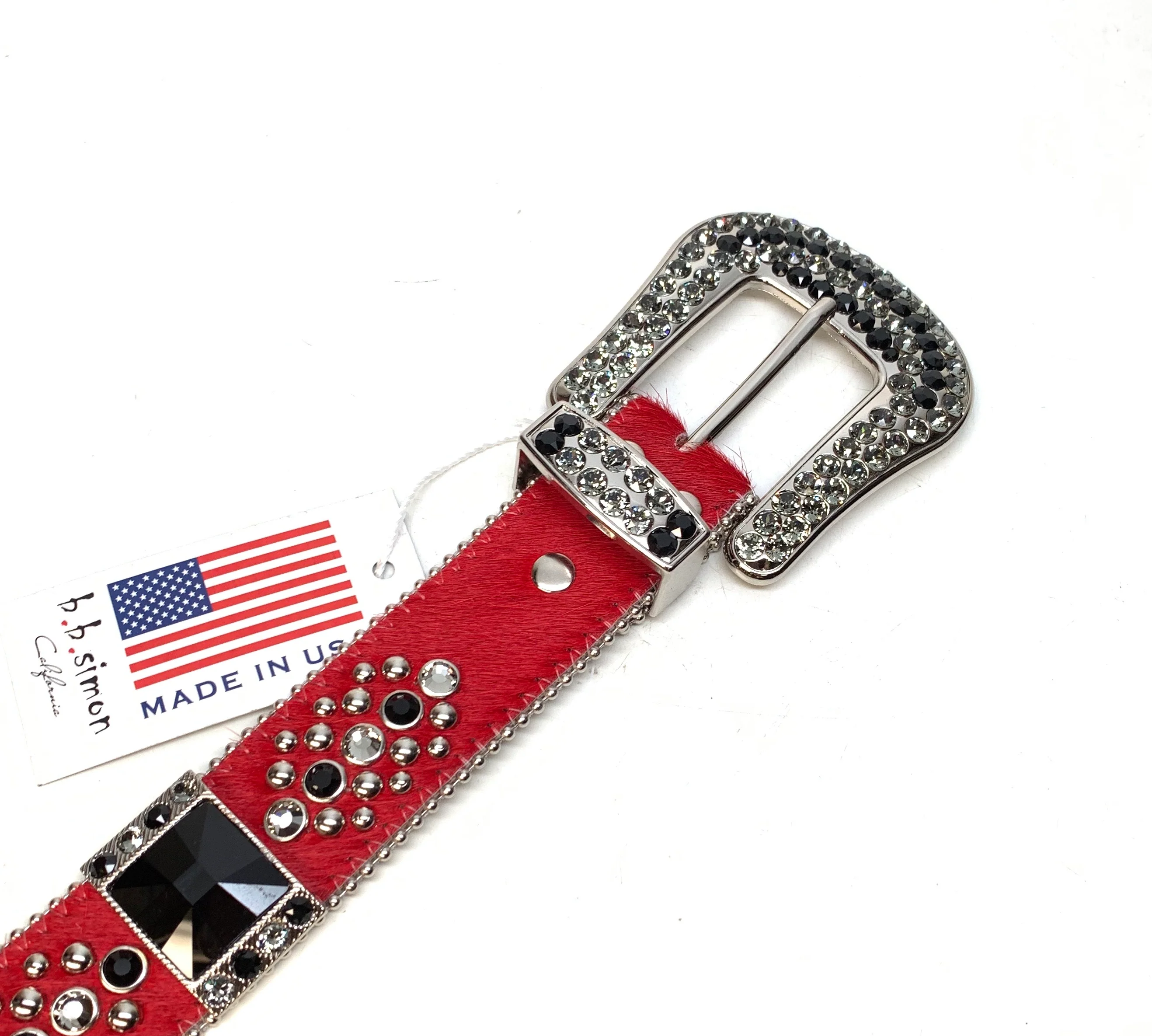 b.b. Simon Red Black Big Block Pony Crystal Belt - Image 3