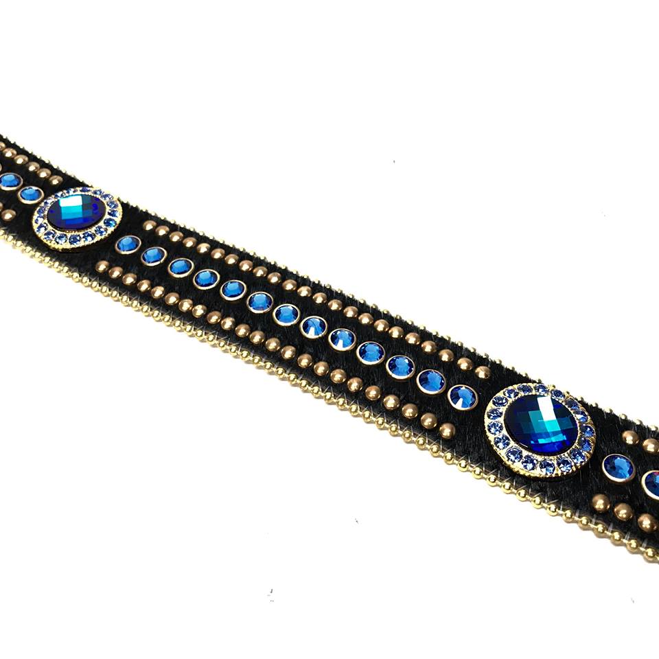 b.b. Simon Royal Blue/Gold/Black Studded Pony Hair Swarovski Crystal Belt - Image 3