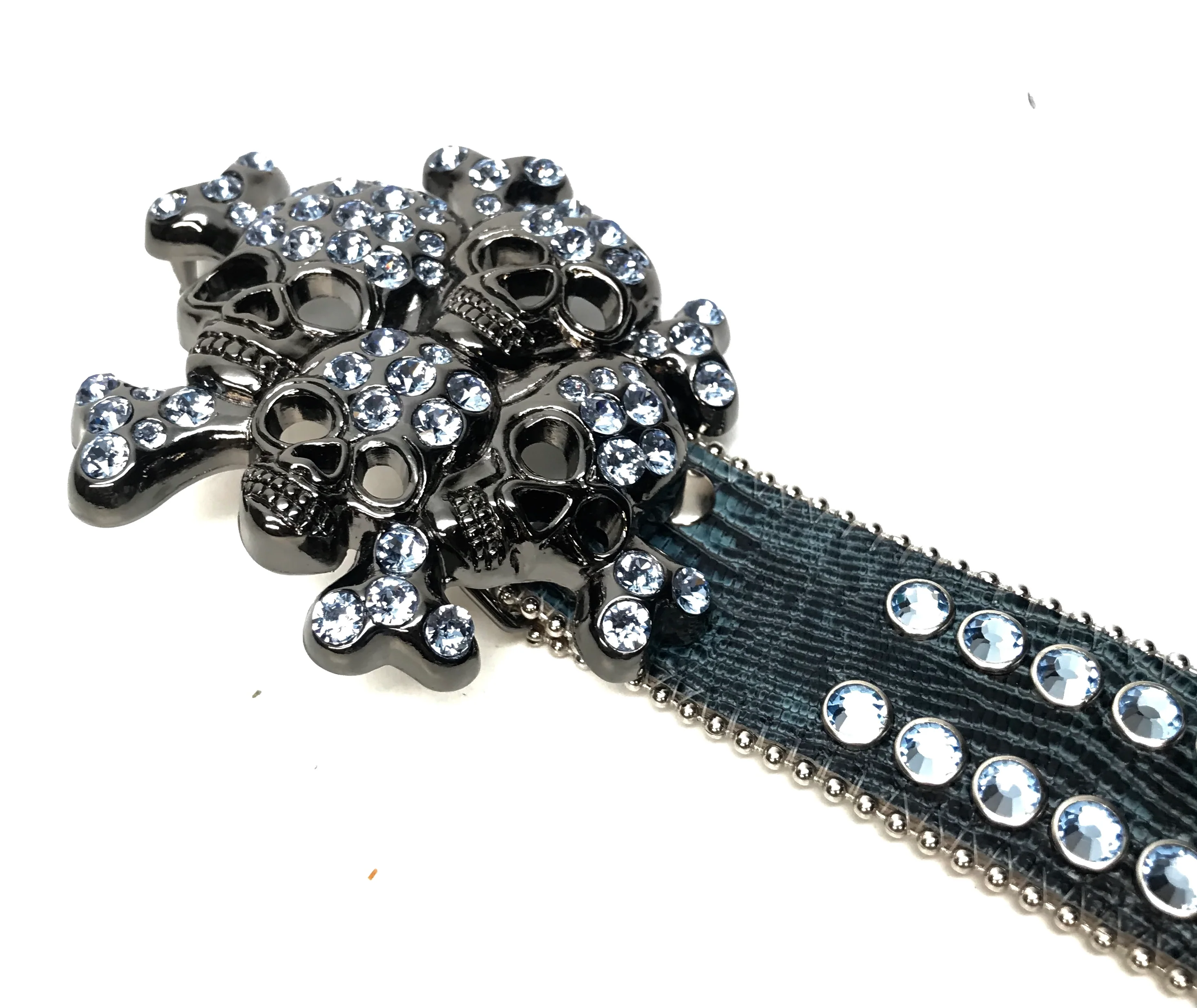b.b. Simon Skull Blue Lizard Fully Loaded Double Row Crystal Belt - Image 4