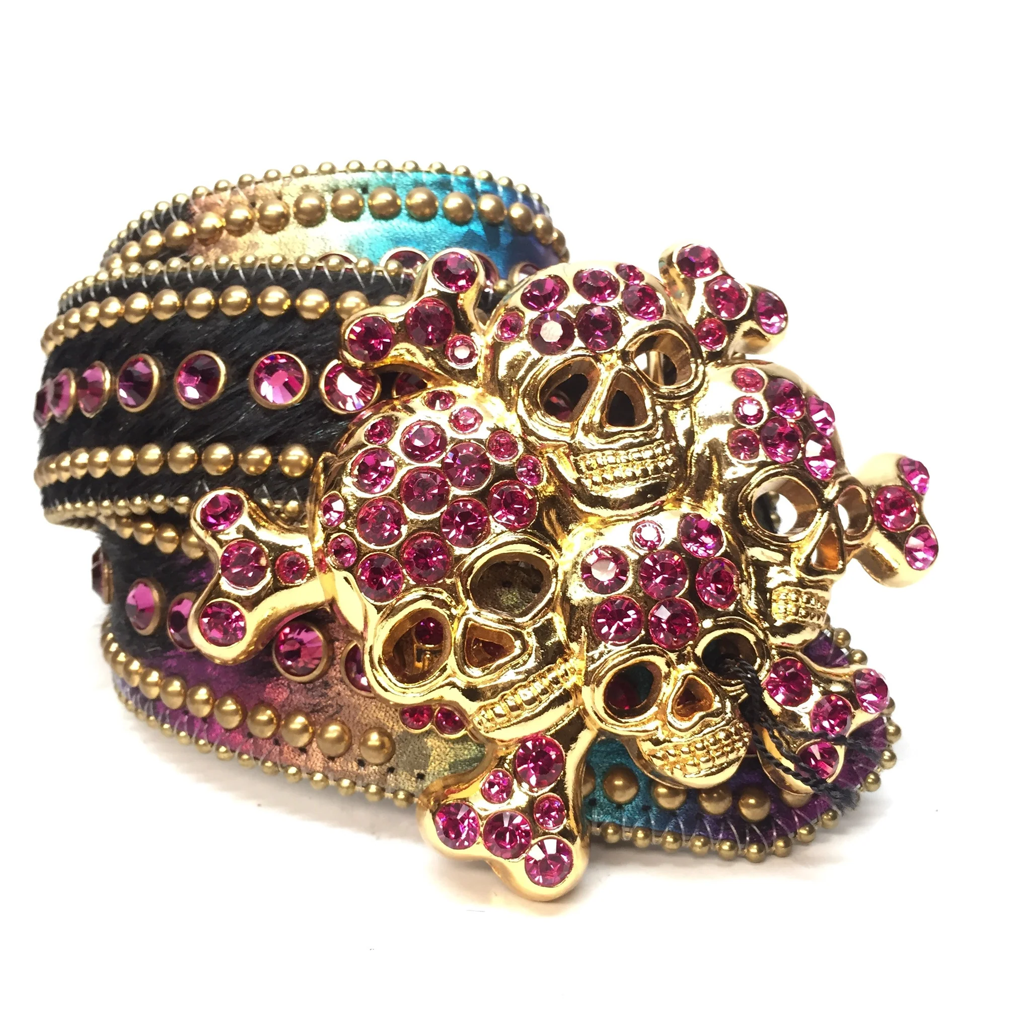 b.b. Simon Multicolor Skull Studded Crystal Belt