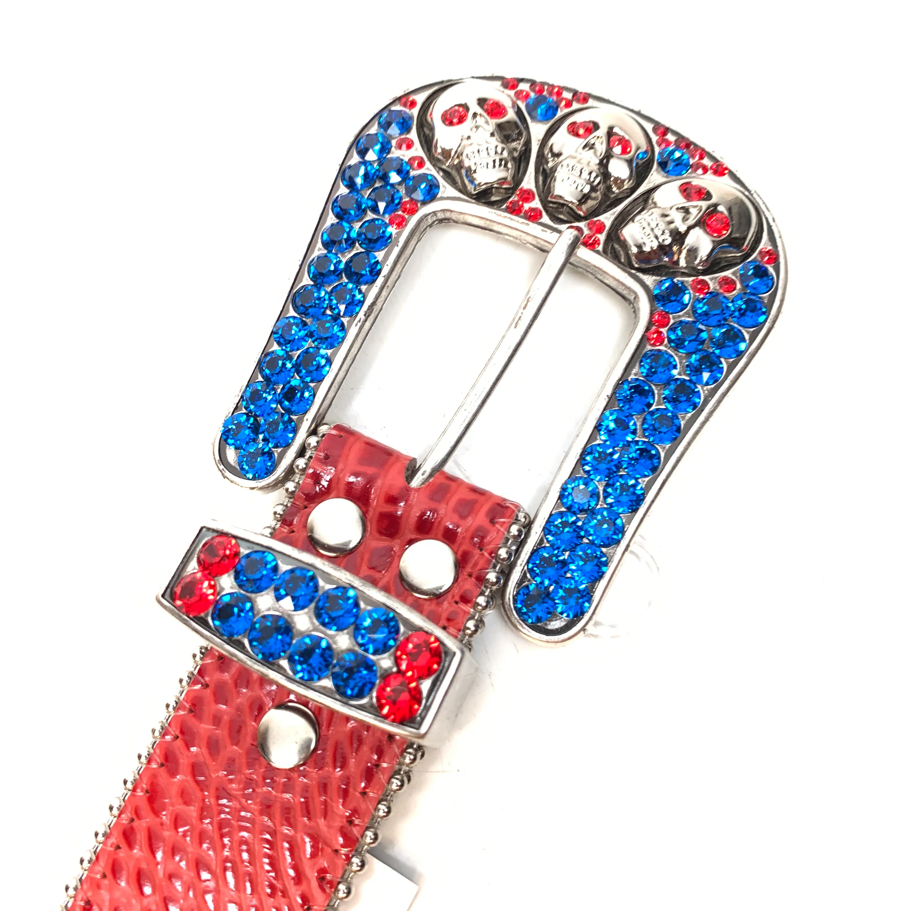 b.b. Simon Skull Red Blue Double Row Belt - Image 3