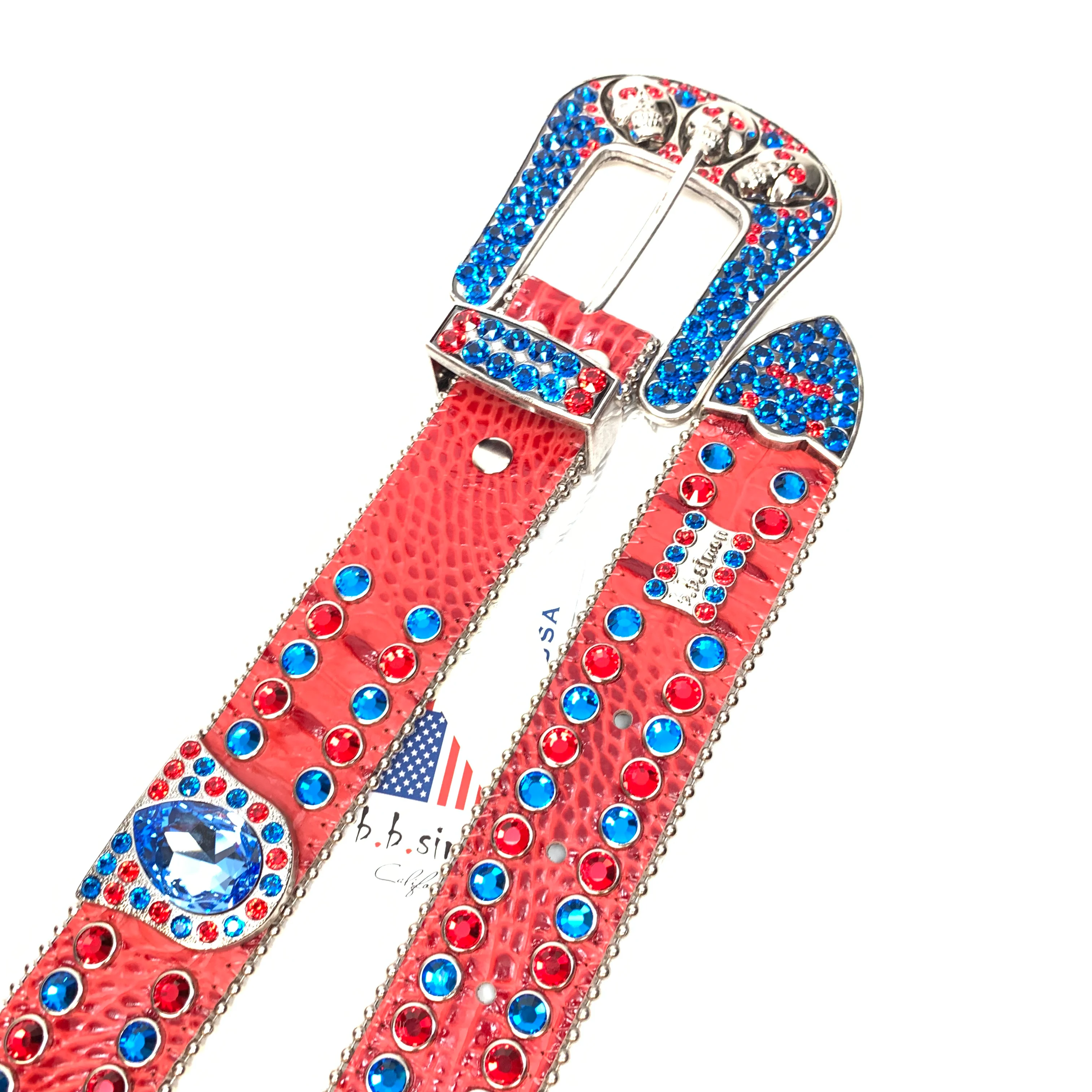 b.b. Simon Skull Red Blue Double Row Belt - Image 5