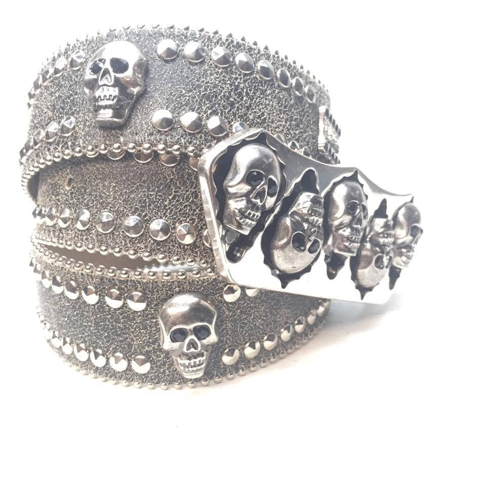 b.b. Simon Grey Double Studded Skull Crystal Belt - Image 3