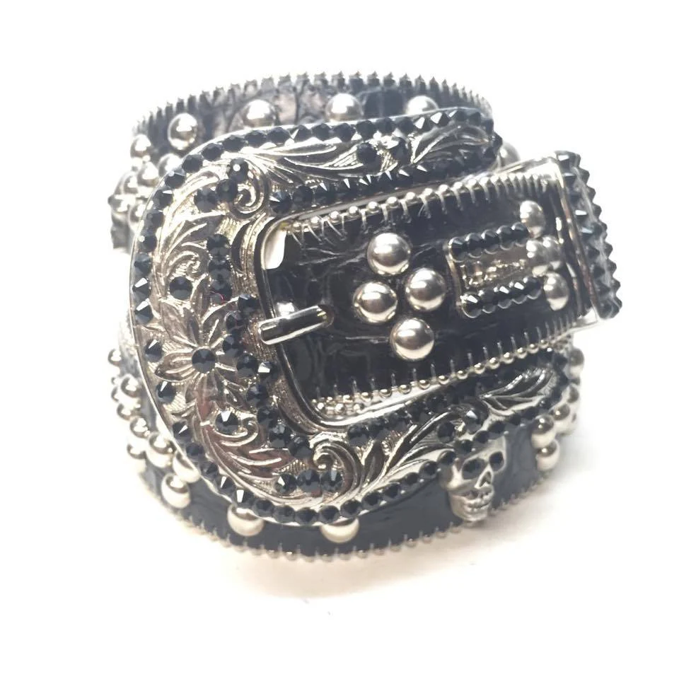b.b. Simon Studded Skull Heads Crystal Belt - Image 5