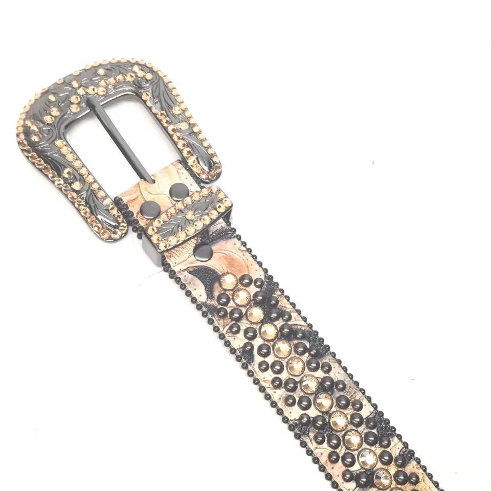 b.b. Simon Tan Double Studded Crystal Belt - Image 2