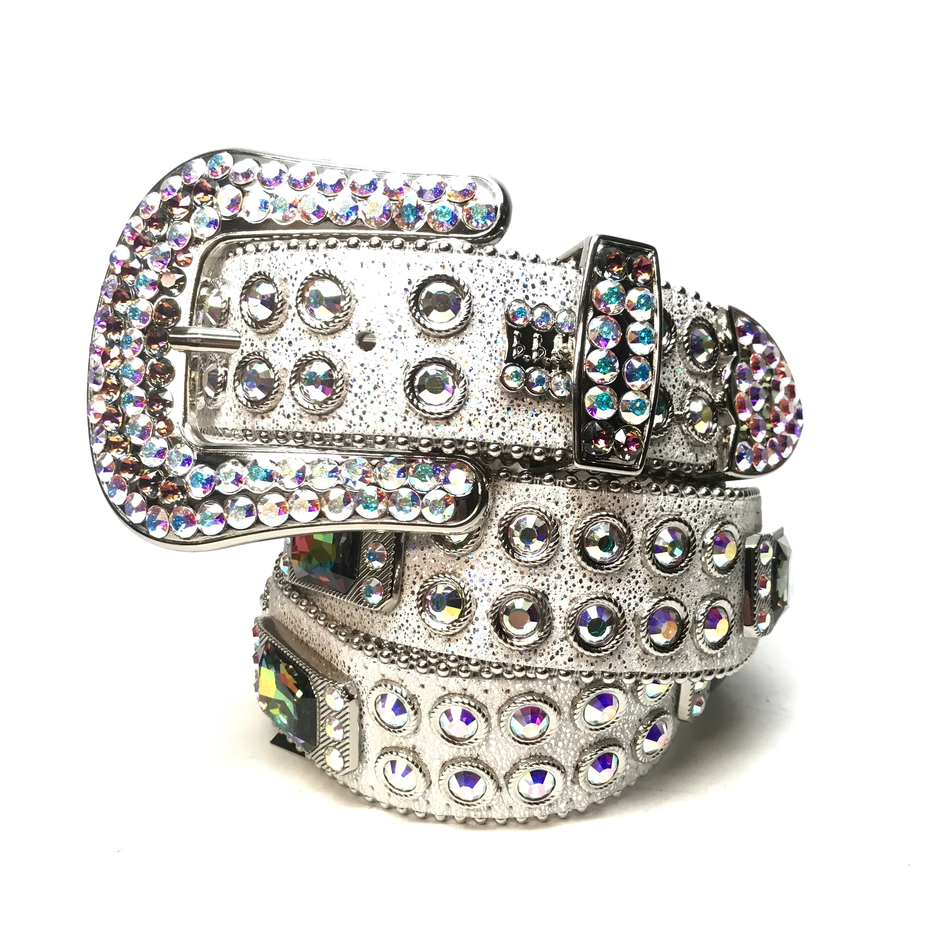 b.b. Simon White Iridescent Big Block Crystal Belt