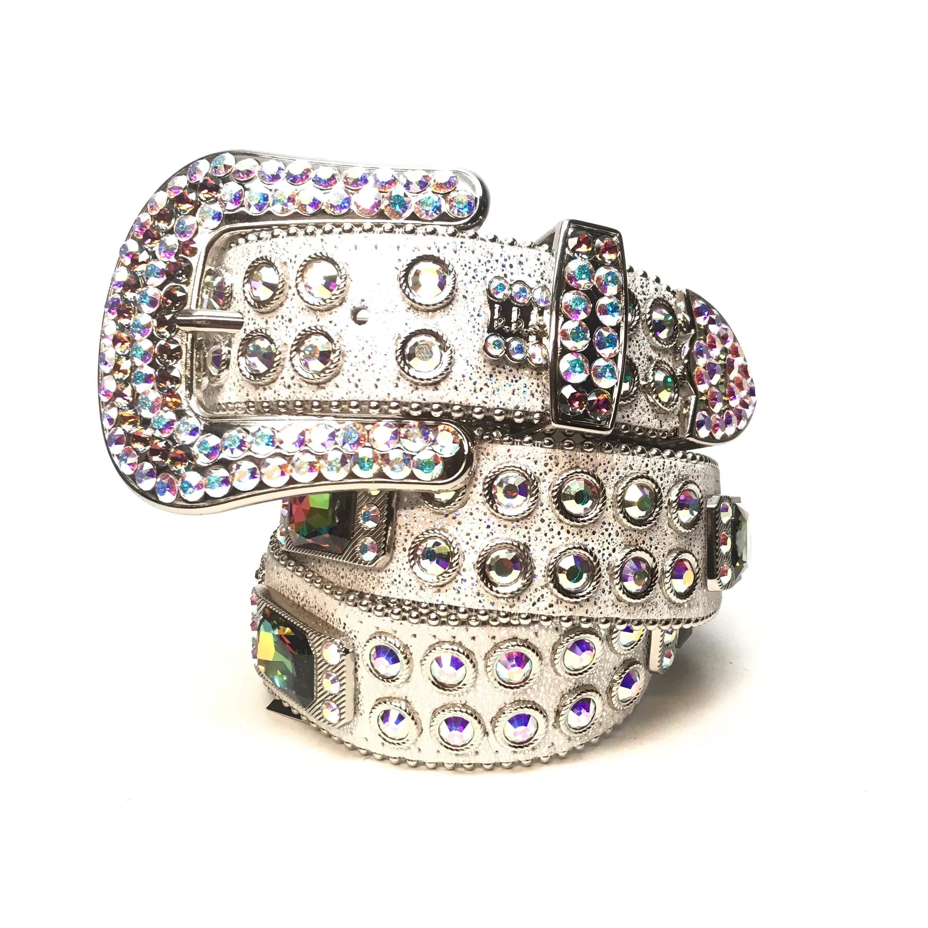 b.b. Simon White Iridescent Big Block Crystal Belt - Image 4