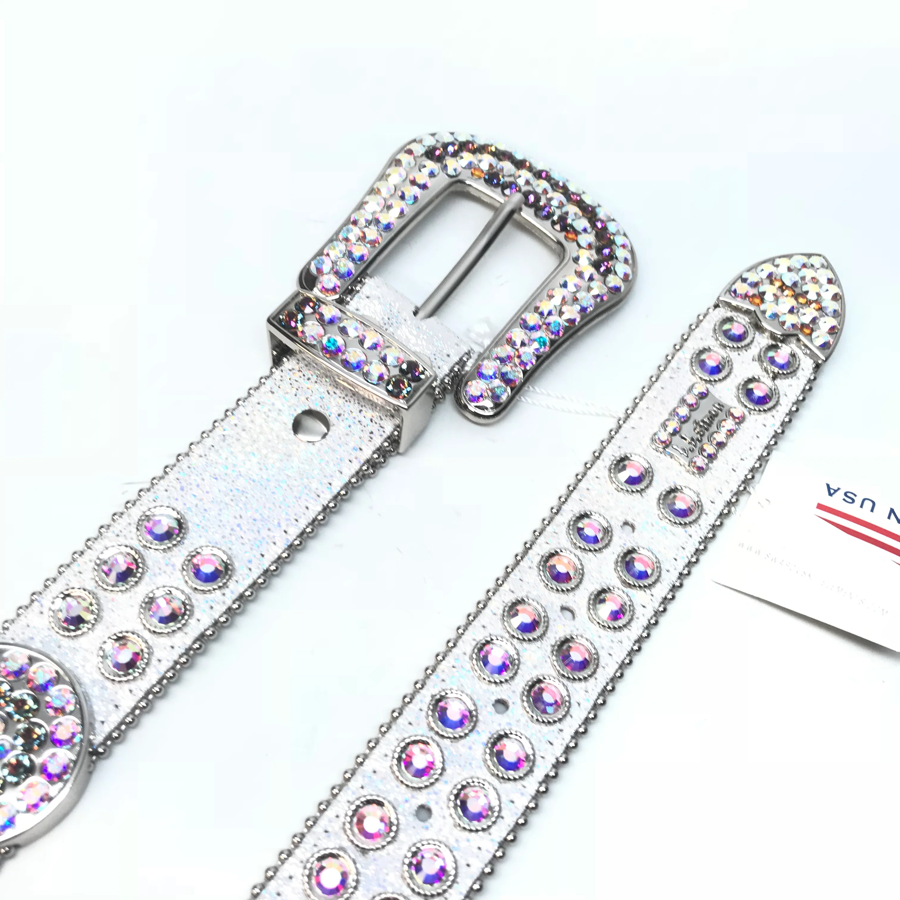 b.b. Simon White Iridescent Big Block Crystal Belt - Image 5