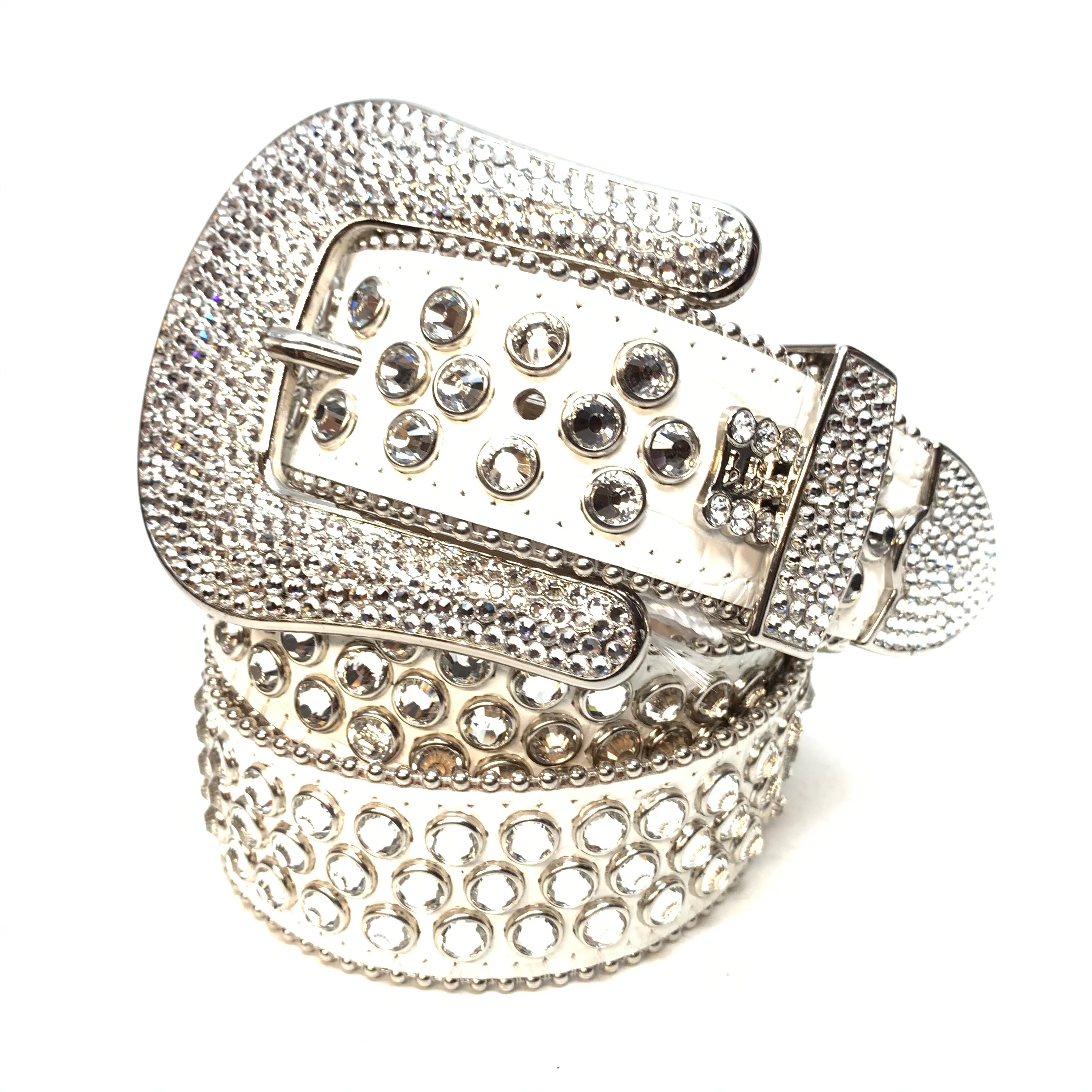 b.b. Simon White Silver 3-Row Crystal Belt
