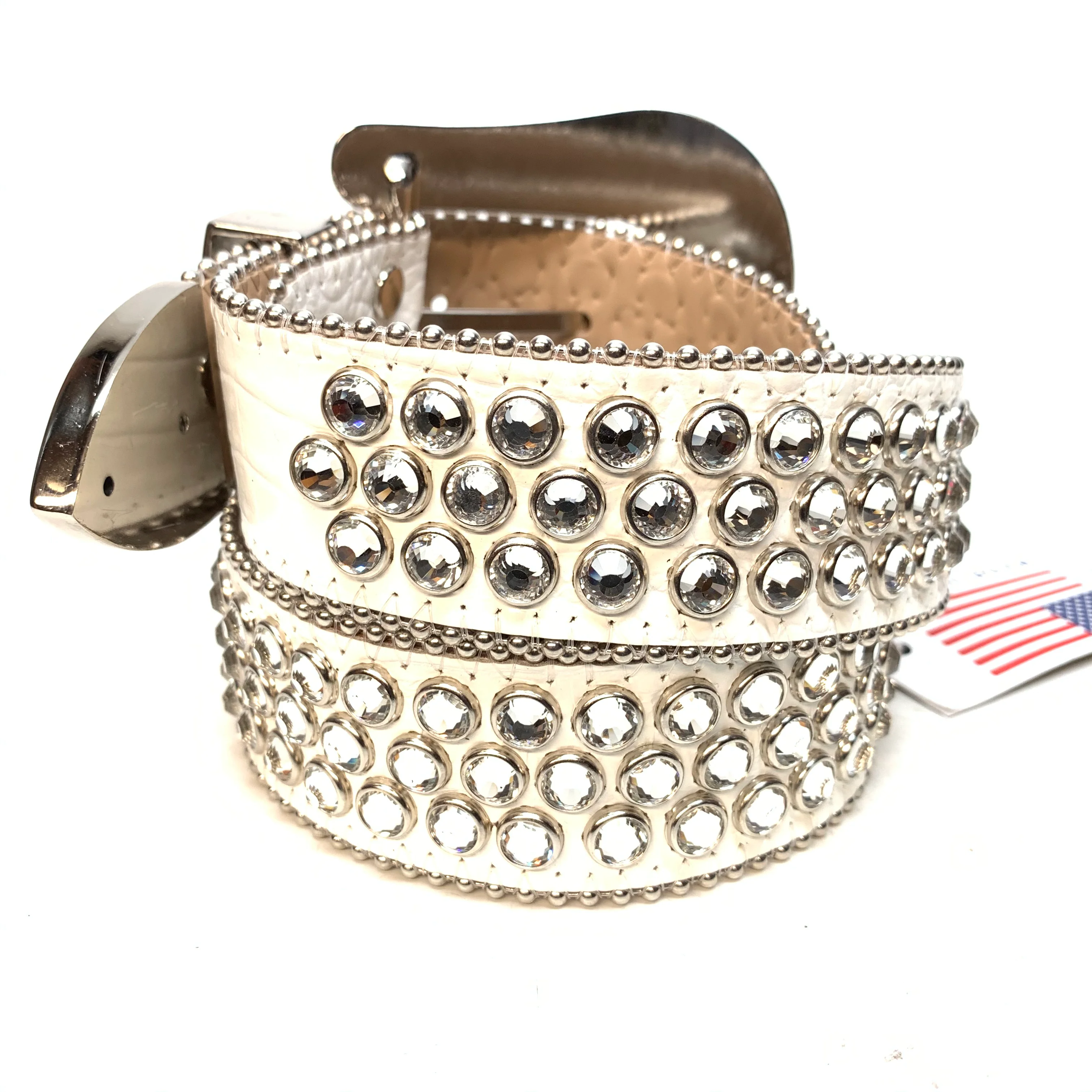 b.b. Simon White Silver 3-Row Crystal Belt - Image 4