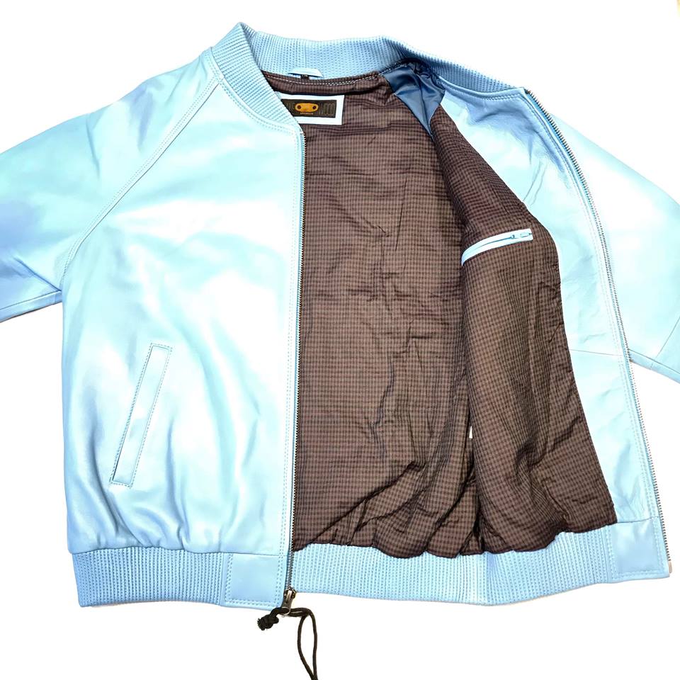 Baby Blue Naked Lambskin Bomber Jacket - Image 2
