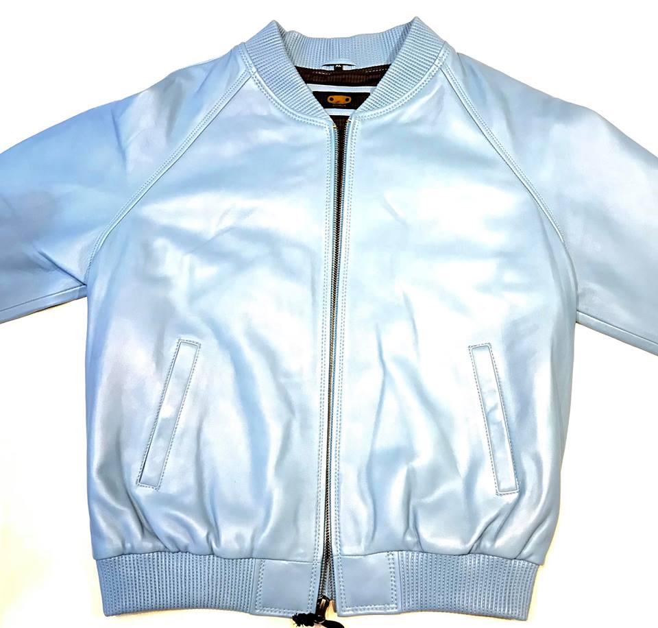 Baby Blue Naked Lambskin Bomber Jacket - Image 3