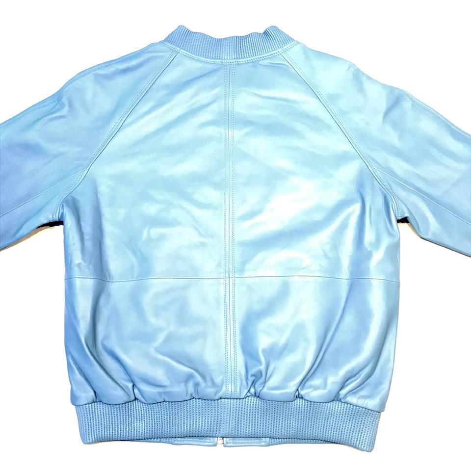 Baby Blue Naked Lambskin Bomber Jacket - Image 4